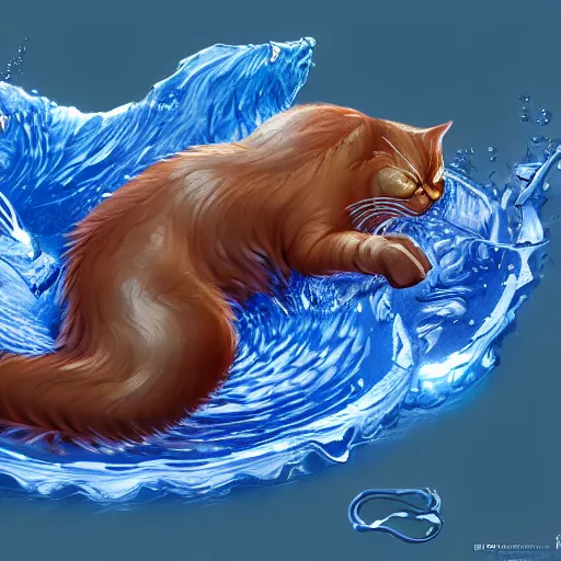 Image similar to liquid cat, water elemental, fantasy, highly detailed, smooth, artstation, digital illustration