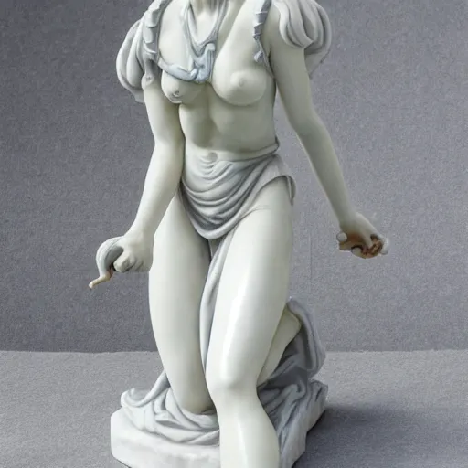 Image similar to renaissance marble statue of kawaii rei ayanami kneeling relaxed wearing flowing robes