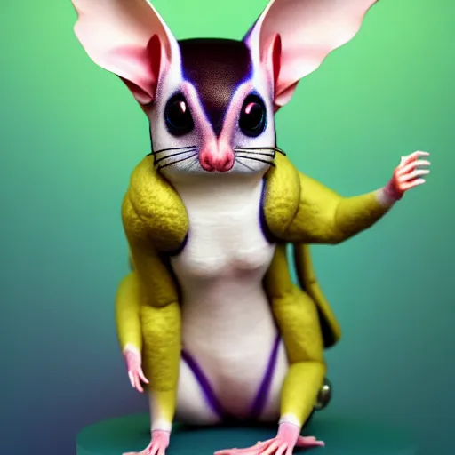 Image similar to full shot of a sugar glider android character:: by Martine Johanna and Simon Stålenhag and Chie Yoshii and Casey Weldon and Guillermo del toro :: ornate, dynamic, particulate, rich colors, intricate, elegant, highly detailed, centered, artstation, smooth, sharp focus, octane render, 3d