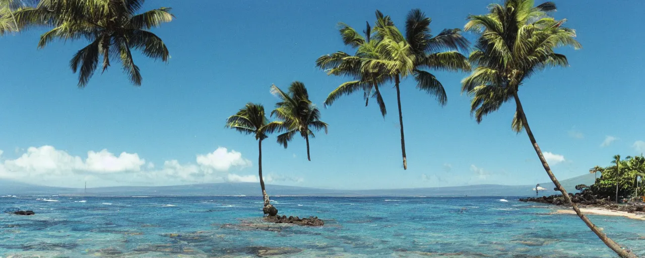 Prompt: 35mm photo Lahaina Maui, Hawaii, ocean and sky by June Sun