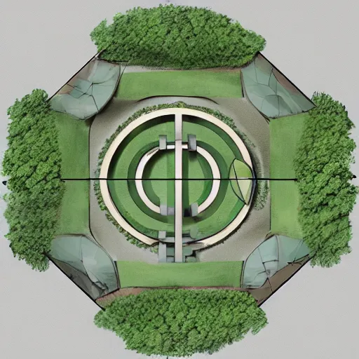 Prompt: an architectural plan of a labyrinth with 4 entrances of the forestal crisis, 1 : 1 0 0 scale