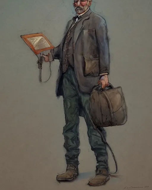 Image similar to a oil / watercolor painting full body character portrait of a railroad astronomer in the style of moebius in the style of leonard boyarsky trending on artstation deviantart pinterest detailed realistic hd 8 k high resolution