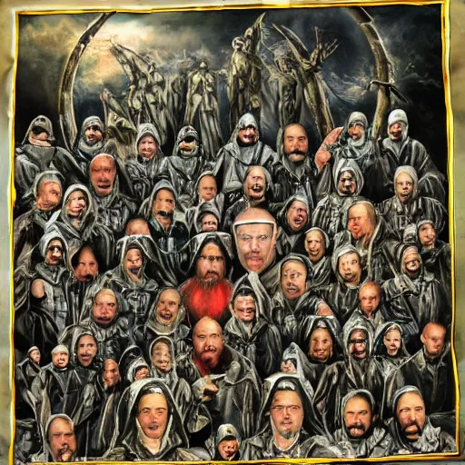 Prompt: wagner russian military force exorcism group photo - realistic, color image, hyper realistic, 2 k, highly detailed, occult art, by giger, fractal structure