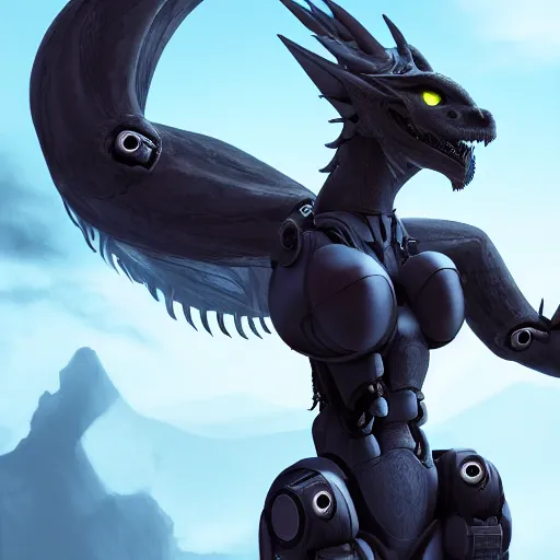 Image similar to cinematic shot of a large beautiful anthropomorphic female robotic dragon standing in an elegant pose, sharp claws, well designed, high quality HD digital art, artstation, deviantart, google images, furaffinity