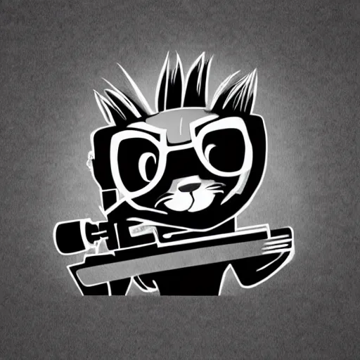Image similar to “ logo of a lemur in the style of zootopia holding laser gun, with a black background, digital art, award winning, trending on art station, retro style ”