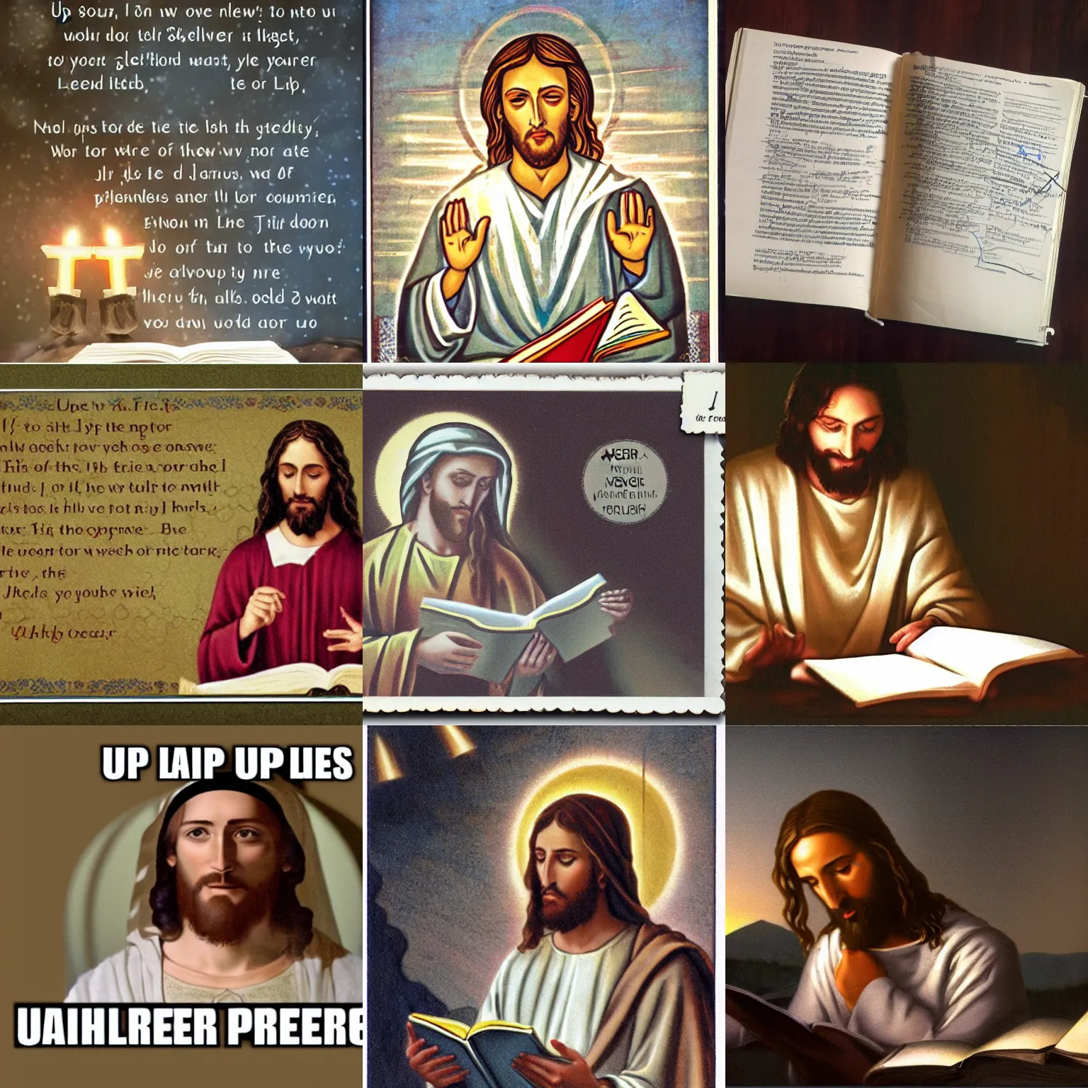Prompt: jesus, up late at night reading prayer emails on yahweh! mail.
