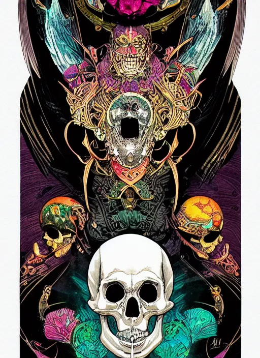 Prompt: An epic goddess skull concept art, cell shading, by Moebius, hiroshi yoshida, Druillet, colorfull, vivid colors, artstation