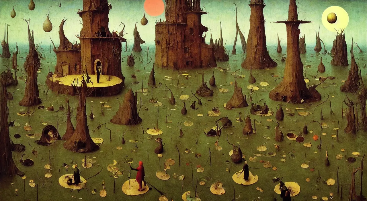 Image similar to single flooded simple!! fungus gourd tower anatomy, very coherent and colorful high contrast masterpiece by norman rockwell franz sedlacek hieronymus bosch dean ellis simon stalenhag rene magritte gediminas pranckevicius, dark shadows, sunny day, hard lighting