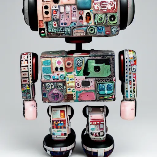 Prompt: a contemporary ceramic sculpture of a modular robot by hikari shimoda