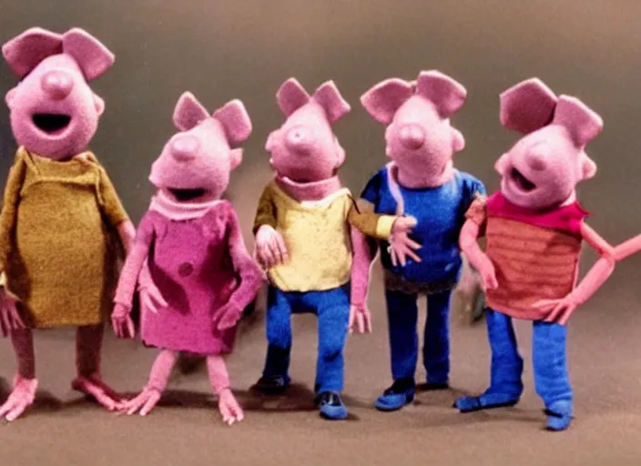 Image similar to a scene from a 1 9 7 0 s british kids tv programme by the bbc and oliver postgate, stop motion animation, the clangers, vhs distortion, folk horror