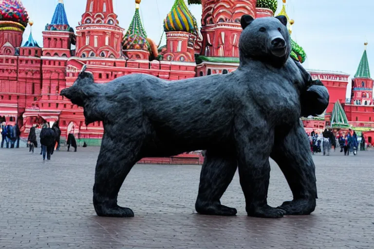 Image similar to a gigantic statue of bear holding a bottle of vodka in the middle of the red square, excited russians, symmetry, awesome exposition, very detailed, highly accurate, 8 k