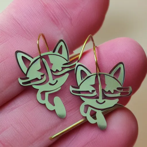 Image similar to 2d lasercut cat earrings, in the style of emi lomax, popular on artstation, popular on deviantart