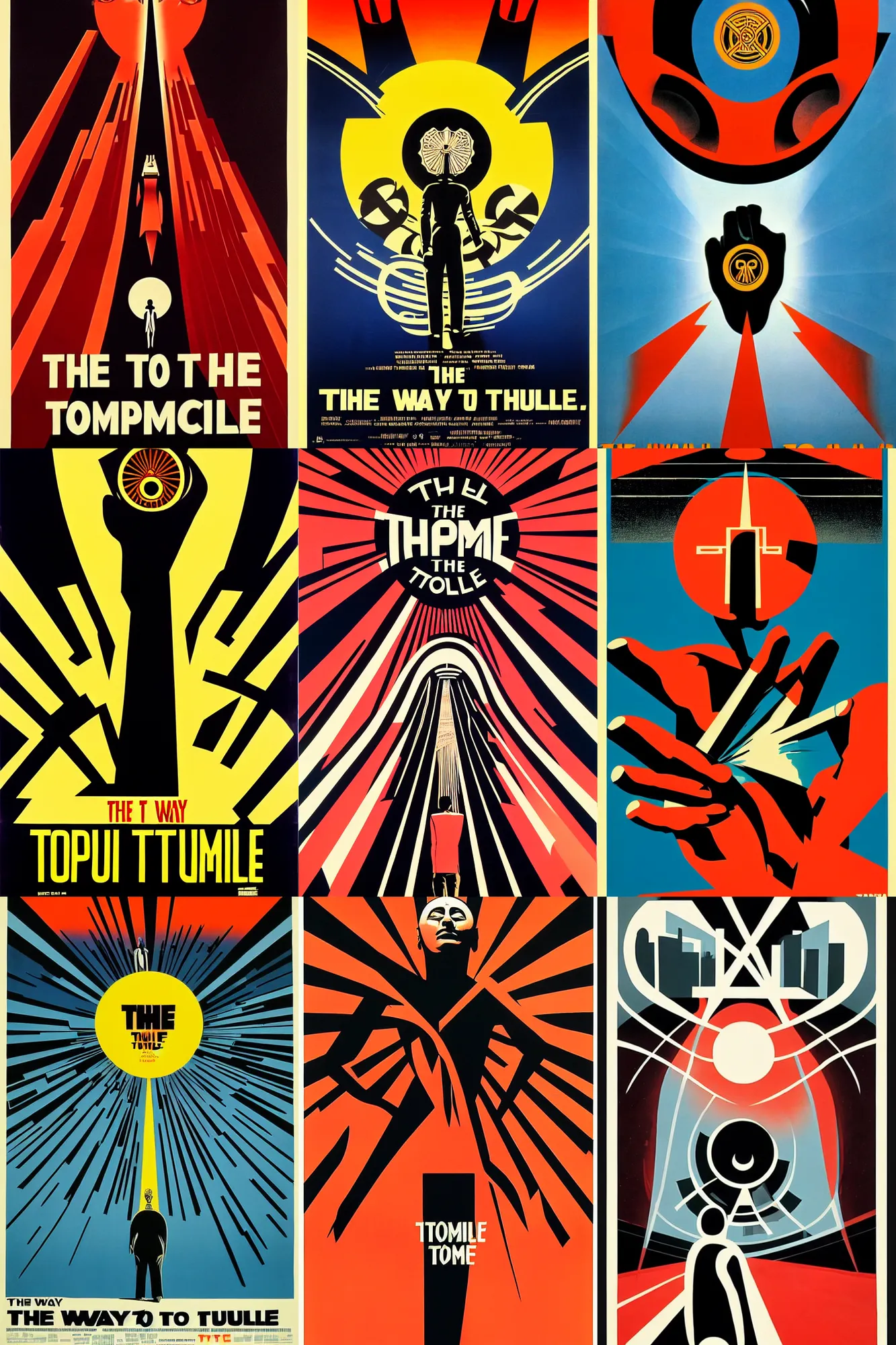 Prompt: the way to the futuristic temple movie poster film by saul bass and shepard fairey