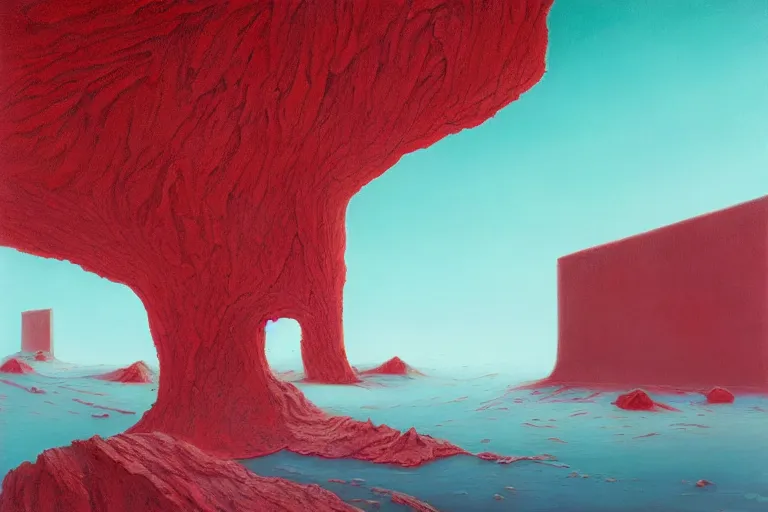 Image similar to surreal frozen landscape, painting by beeple and zdzisław beksinski, red color scheme, a matte painting by li shida, cgsociety, context art, redshift, matte painting, reimagined by industrial light and magic