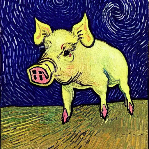 Image similar to a pig painted by van gogh