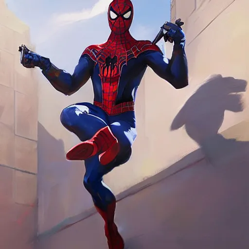 Image similar to greg manchess portrait painting of partially armored shonen spiderman as overwatch character, medium shot, asymmetrical, profile picture, organic painting, sunny day, matte painting, bold shapes, hard edges, street art, trending on artstation, by huang guangjian, gil elvgren, ruan jia, greg rutkowski, gaston bussiere