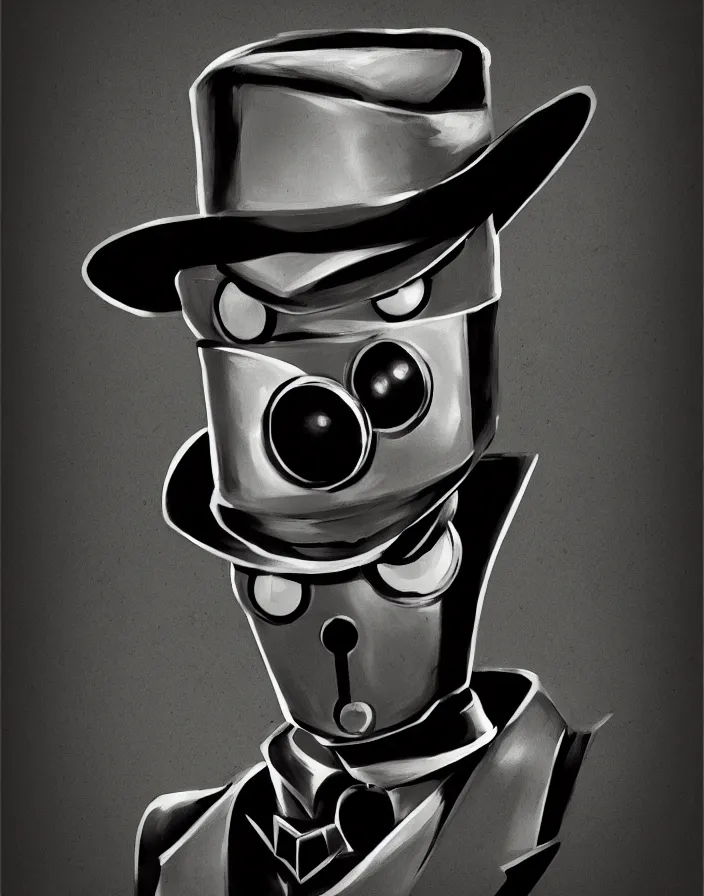 Image similar to portrait of noir robot detective