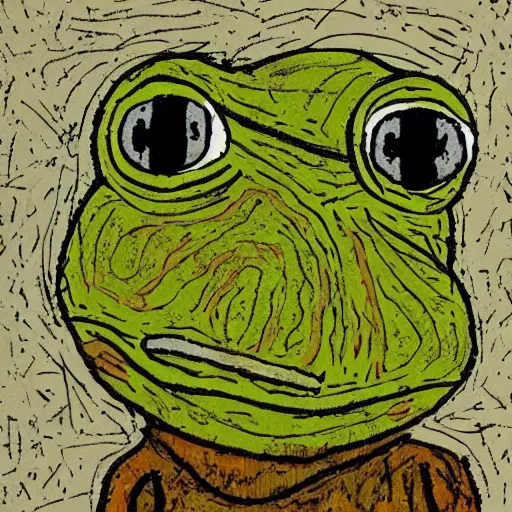 Prompt: pepe the frog by jackson pollock