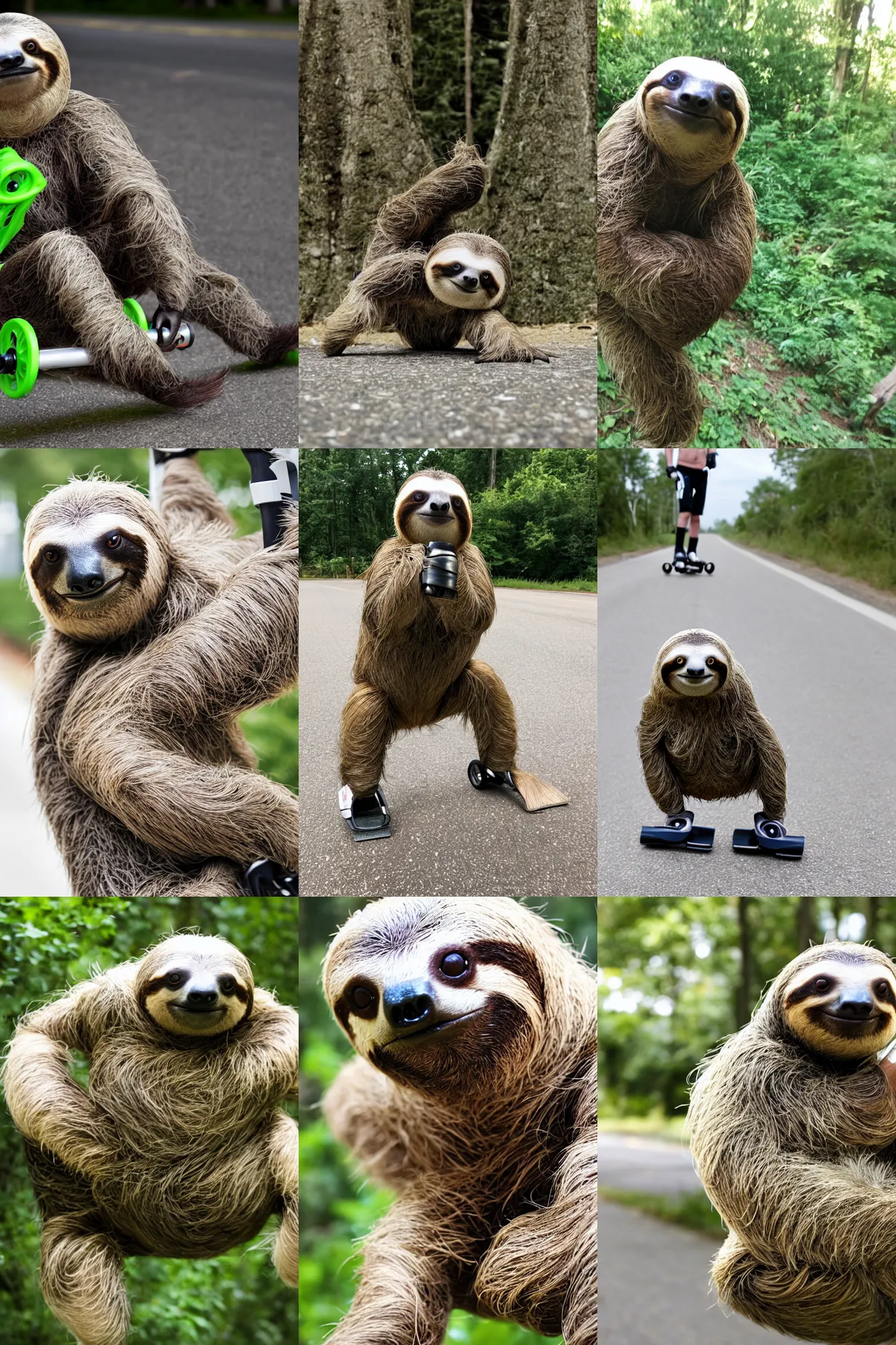 Prompt: Photo of sloth on rollerblades