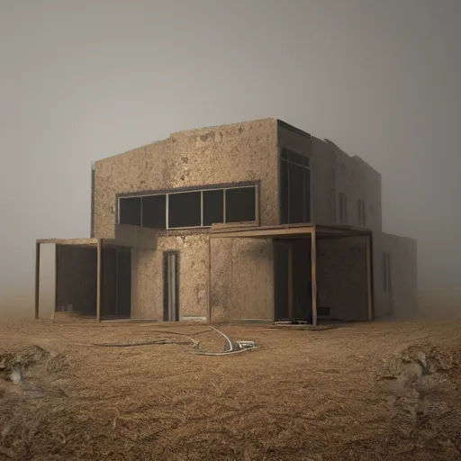 Image similar to a home under construction half engulfed in fog 3 d render