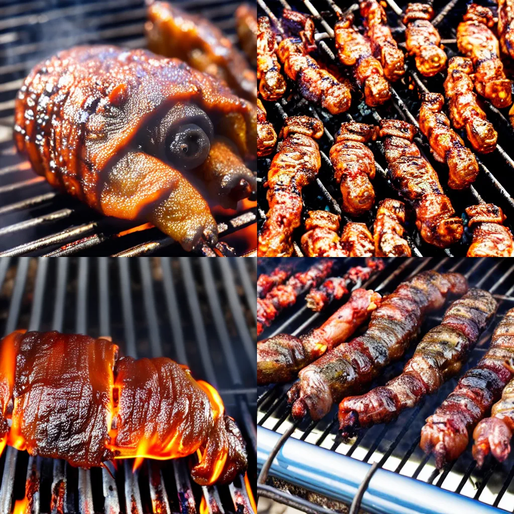 Prompt: hd photo of a barbecue tardigrade on a grill