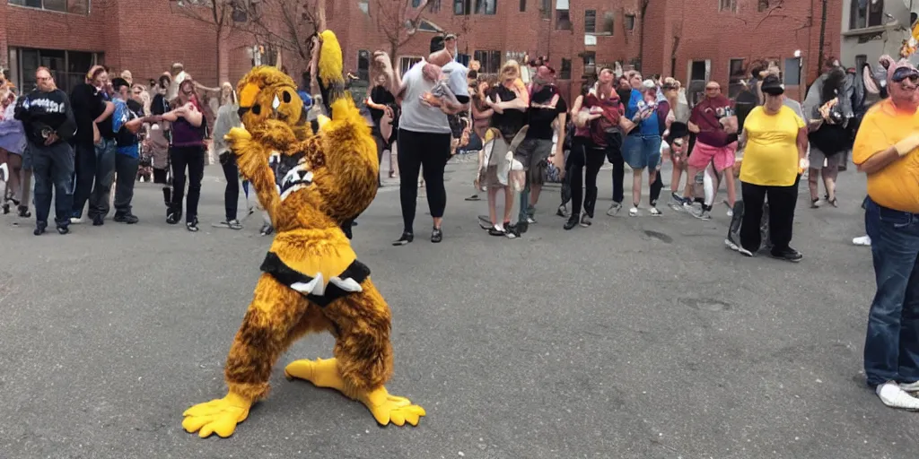 Image similar to herky the hawk at the stonewall uprising