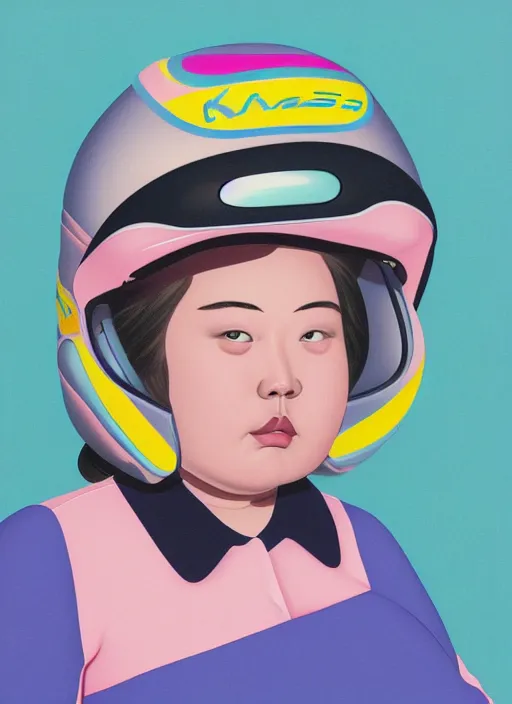 Prompt: portrait of a cute fat girl in a racing helmet by shusei nagaoka kaws david rudnick airbrush on canvas pastell colors cell shaded 8 k