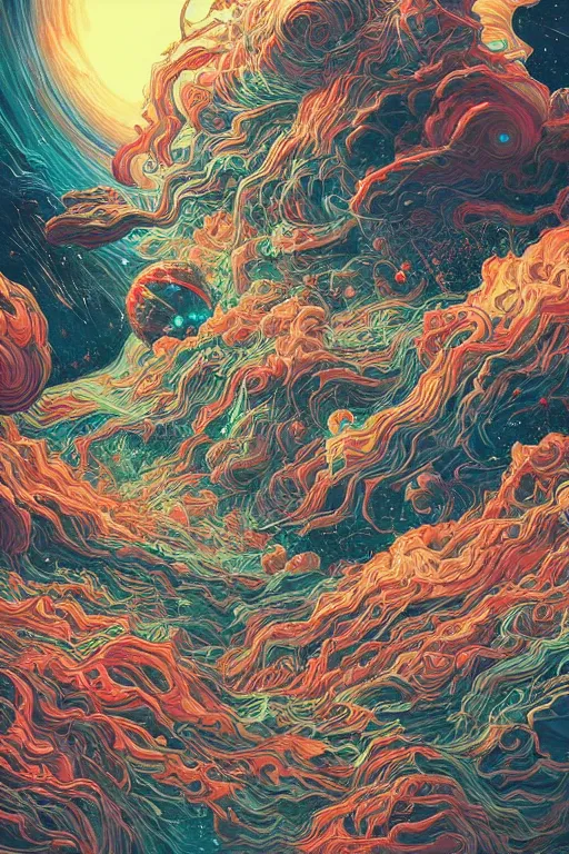 Image similar to The destruction of the Universe, Planets crashing, highly detailed, Digital painting, Refreshing, Trending on Artstation, Illustration by James Jean