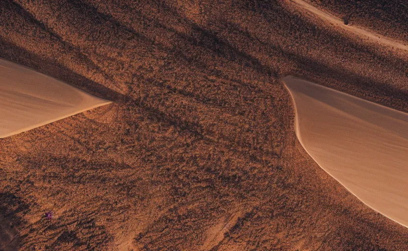 Image similar to top view of a desert, natural light, cinematic lighting, 8 k