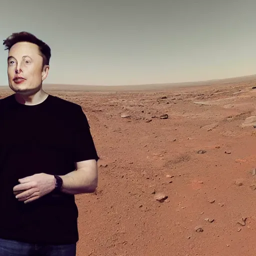 Prompt: Elon musk selfie with background futuristic house on mars