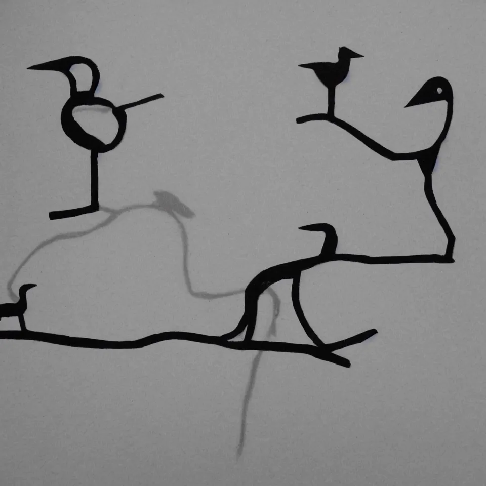 Image similar to stick figures bird, black and white