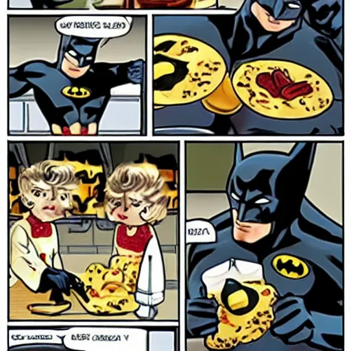 Prompt: batman cooking pasta