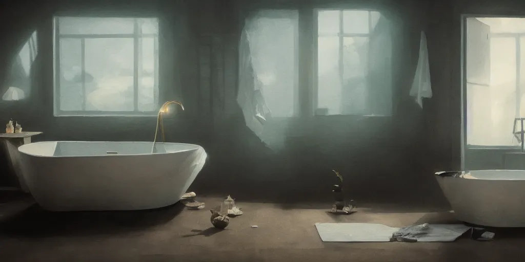 Prompt: a bathtub, detailed oil painting, cinematic angle, hyperrealistic, breathtaking, volumetric lighting, cinematic lighting, dynamic, Studio Ghibli, digital art, octane render, epic composition, trending on artstation, masterpiece