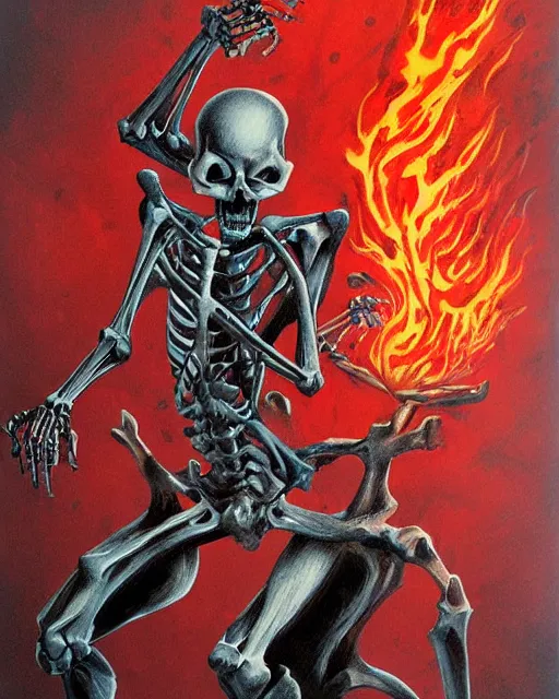 Image similar to skeletal figure with fiery angry red eyes, airbrush, drew struzan illustration art, key art, movie poster