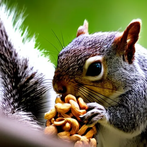 Prompt: close up of squirrel eating nuts, cinematographic shot,