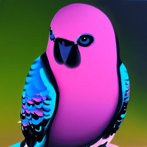 Image similar to an oil painting of a pink budgie with black spots, full hd, ue5, ue4, unreal engine 5, artstation