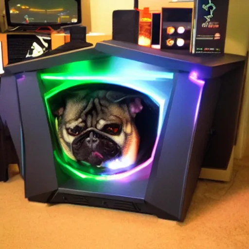 Prompt: Gamer dog house made by Razer, Alienware