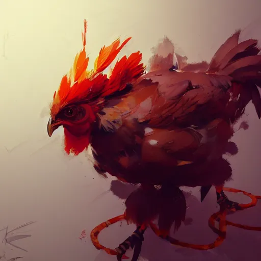 Prompt: concept art of chicken, highly detailed painting by dustin nguyen, akihiko yoshida, greg tocchini, greg rutkowski, cliff chiang, 4 k resolution, trending on artstation, 8 k
