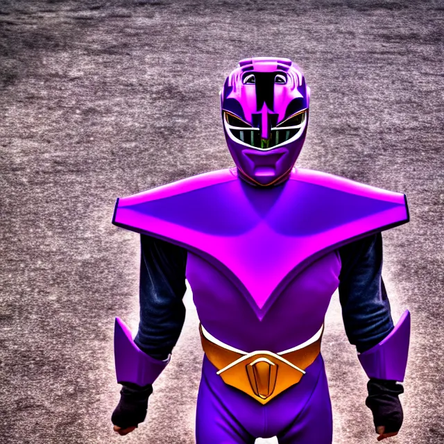 Prompt: purple power ranger, 8 k, hdr, smooth, sharp focus, high resolution, award - winning photo