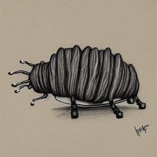 Image similar to pencil drawing of a tardigrade on a skateboard