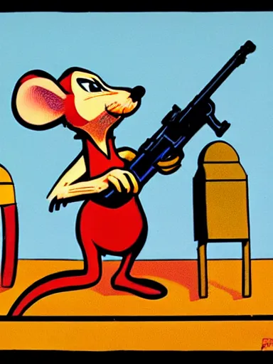 Image similar to an anthropomorphic mouse holding two guns, art by frank miller