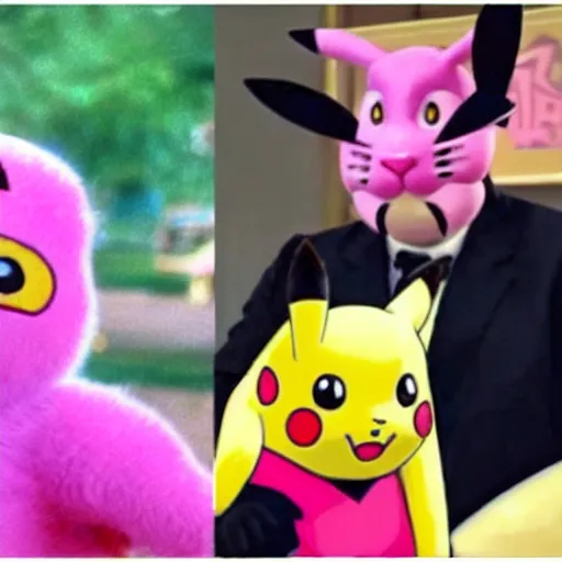 Image similar to the pink panther vs pikachu