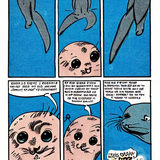 Prompt: baby seal crying, yelling into the sky, close up, comic book by frank miller