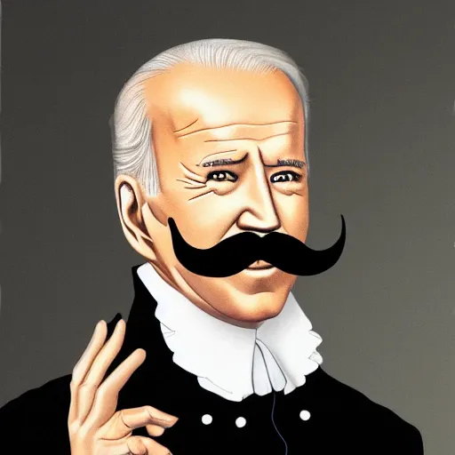 Prompt: portrait of joe biden as a french aristocrat large mustache black jacket
