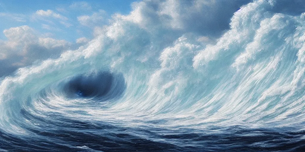 Image similar to giant wave destroying Orlando, high shot, realist painting