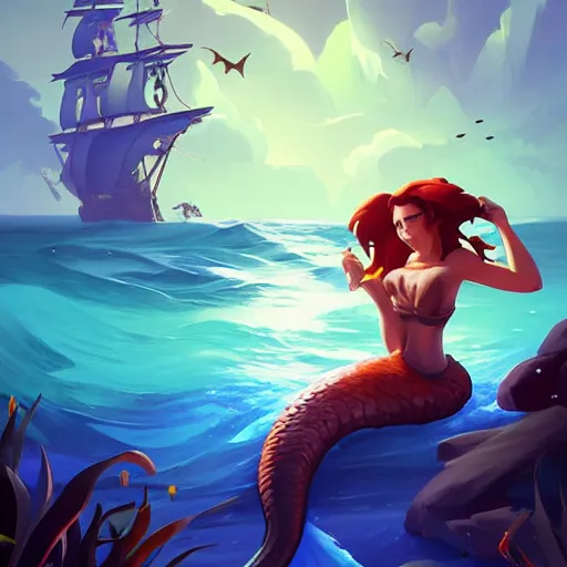 Image similar to painting mermaid treasure on sea of thieves game avatar hero smooth face median photoshop filter cutout vector, behance hd by jesper ejsing, by rhads, makoto shinkai and lois van baarle, ilya kuvshinov, rossdraws global illumination