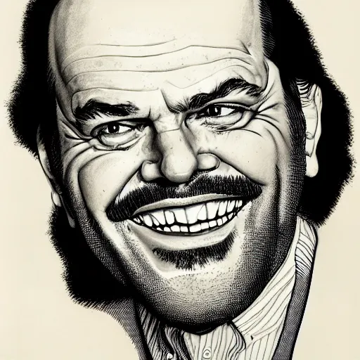 Image similar to a portrait of Jack Nicholson drawn by Robert Crumb