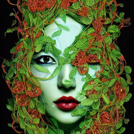 Prompt: the face of an incredibly beautiful and elegant anime woman partially made of tomatoes vines and grass, an ultrafine detailed illustration by james jean, final fantasy, intricate linework, bright colors, behance contest winner, vanitas, angular, altermodern, unreal engine 5 highly rendered, global illumination, radiant light, detailed and intricate environment