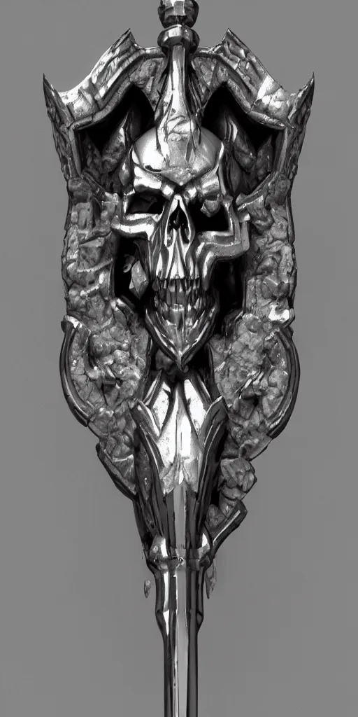 Image similar to a black and silver axe skull crest, ornament, weapon, a 3 d render by dom qwe, trending on polycount, artstation, hard surface modeling, zbrush, symmetry