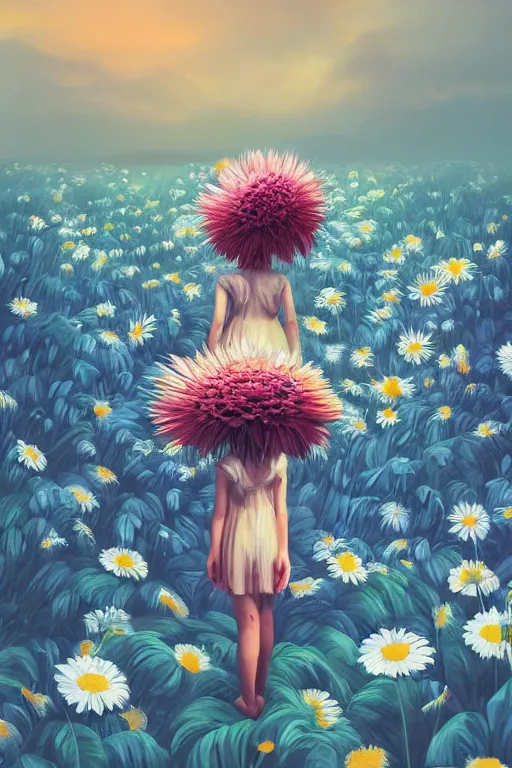 closeup, giant daisies flower head, girl between | Stable Diffusion ...